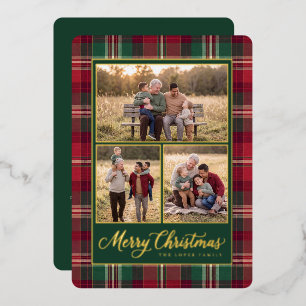 Carte De Vœux En Aluminium Collage photo de Noël en tartan rouge classique Jo