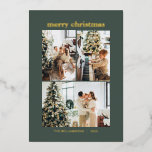 Carte De Vœux En Aluminium Collage photo minimum 3 Joyeux Noël Vert or<br><div class="desc">Minimaliste 3 Photo Collage Joyeux Noël Gold Foil Carte de vacances en vert de forêt</div>
