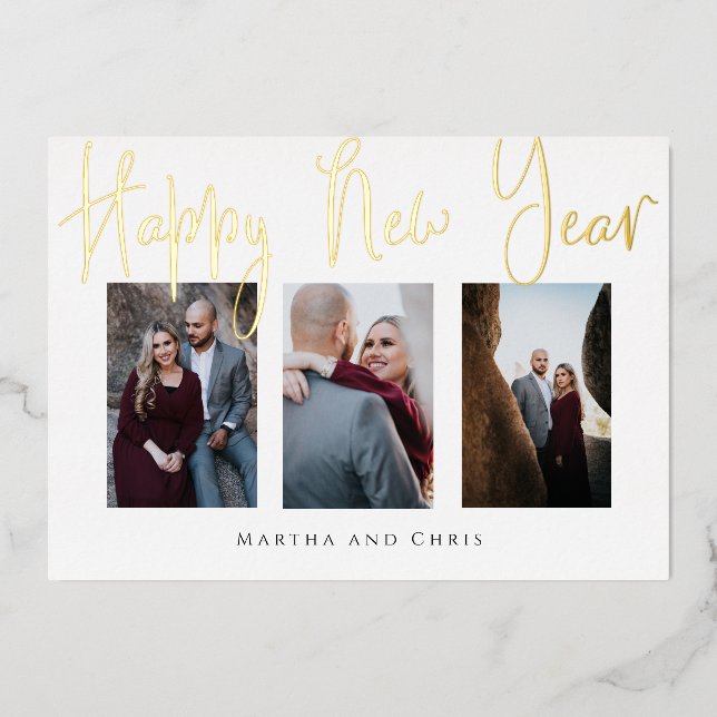 Carte De Vœux En Aluminium Collage photo Nouvel An Rose Gold élégant  (Recto)