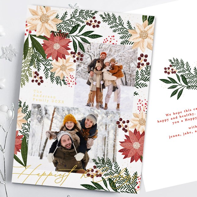 Carte De Vœux En Aluminium Collection photo de Noël Poinsettia Botanical (Créateur téléchargé)