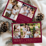 Carte De Vœux En Aluminium Collection photo moderne Joyeux Noël Bourgogne<br><div class="desc">Célébrez la saison avec la carte de vacances Modern Elegant Joyeux Noël Bourgogne Photo Collage feuille de vacances. Ce design élégant présente un collage de 5 photos à l'avant, avec 4 photos carrés entourant une photo plus grande au centre. "Joyeux Noël" est magnifiquement affiché en papier doré tendance sur un...</div>
