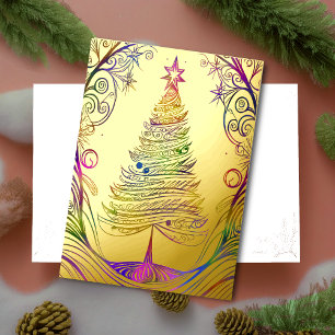 Carte De Vœux En Aluminium Coloré Arbre de Noël Gold Foil