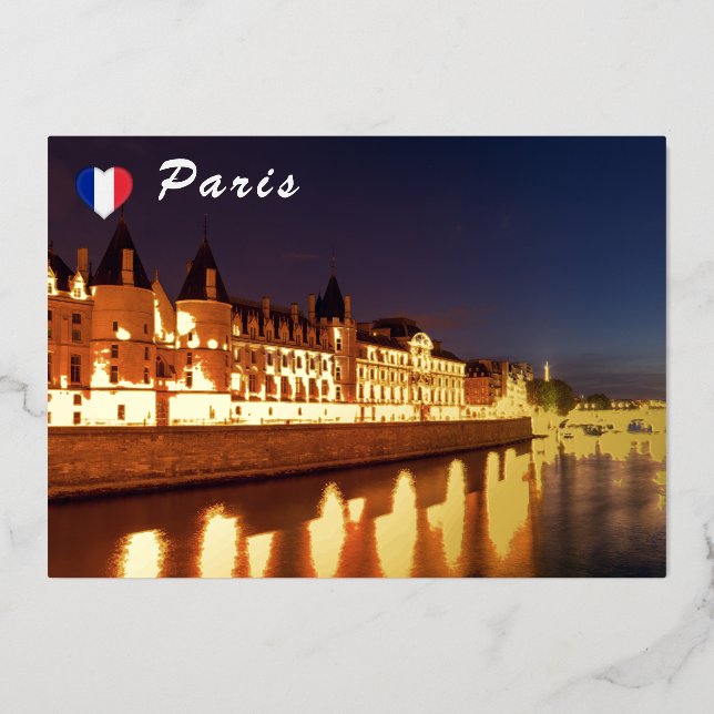 Carte De Vœux En Aluminium Conciergerie illuminée la nuit - Paris, France (Recto)