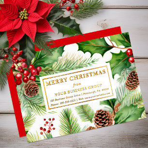 Carte De Vœux En Aluminium Cônes de pin Baies Entreprise Noël Fêtes