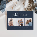 Carte De Vœux En Aluminium Connexion démarrée | Hanoukka Photo Collage<br><div class="desc">Envoyez vos salutations Hanoukka à vos amis et votre famille dans le style chic avec nos élégants cartes photos. Conçu pour accueillir trois de vos photos carrés préférées disposées côte à côte dans un format de collage, la carte comprend votre salutation personnalisée (avec "joyous Hanoukka") et le(s) nom(s) de famille...</div>