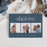 Carte De Vœux En Aluminium Connexion démarrée | Hanoukka Photo Collage<br><div class="desc">Envoyez vos salutations Hanoukka à vos amis et votre famille dans le style chic avec nos élégants cartes photos. Conçu pour accueillir trois de vos photos carrés préférées disposées côte à côte dans un format de collage, la carte comprend votre salutation personnalisée (avec "joyous Hanoukka") et le(s) nom(s) de famille...</div>