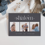 Carte De Vœux En Aluminium Connexion démarrée | Hanoukka Photo Collage Foil<br><div class="desc">Envoyez vos salutations Hanoukka à vos amis et votre famille dans le style chic avec nos élégants cartes photos. Conçu pour accueillir trois de vos photos carrés préférées disposées côte à côte dans un format de collage, la carte comprend votre salutation personnalisée (avec "joyous Hanoukka") et le(s) nom(s) de famille...</div>