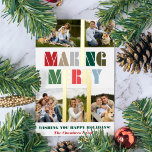 Carte De Vœux En Aluminium Cool Gras Coloré Faisant Joyeux Multiphoto<br><div class="desc">Festif,  audacieux,  coloré et unique design de vacances avec typographie "Making Merry" avec de vraies lettres d'or customisées qui créent un modèle présentant cinq photos. Inclut les champs de texte modifiables.</div>