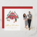 Carte De Vœux En Aluminium Cosy Watercolor Winter Cottage Joyeux Noël<br><div class="desc">Joyeux Noël! Envoyez des salutations de Noël à votre famille et à vos amis avec cette carte de Noël personnalisable en feuille d'or. Il dispose d'un chalet de Noël couleur aquarelle rouge avec une scène hivernale fantastique. Personnalisez cette carte de Noël photo aquarelle en ajoutant vos propres détails. Cette confortable...</div>