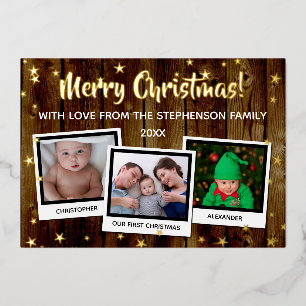 Carte De Vœux En Aluminium Country Wood Stars Joyeux Noël Famille 3 Photo