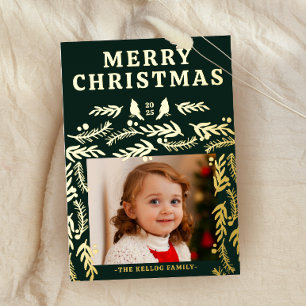 Carte De Vœux En Aluminium Couronne de bordure botanique de Noël 2025