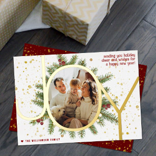 Carte De Vœux En Aluminium Couronne de branches de pin Trendy Joy Noël Photo 