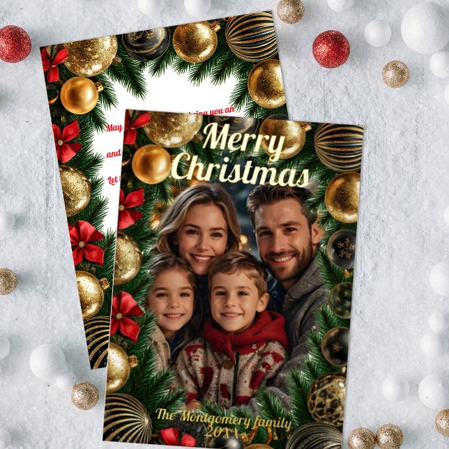 Carte De Vœux En Aluminium Couronne de Noël aux branches de pin et boules dor (Créateur téléchargé)