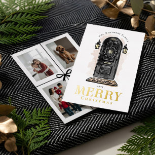 Carte De Vœux En Aluminium Couronne de Noël de porte noire dessinée à la main