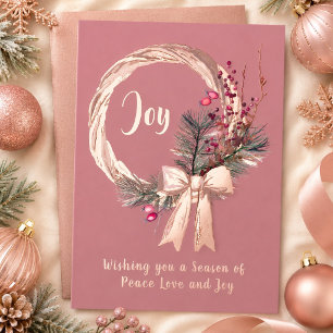 Carte De Vœux En Aluminium Couronne de Noël élégante Joie Rose Or de Noël