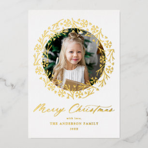 Carte De Vœux En Aluminium Couronne de Noël flocon de neige doré Photo