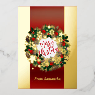 Carte De Vœux En Aluminium Couronne de Noël luxueuse personnalisable or 