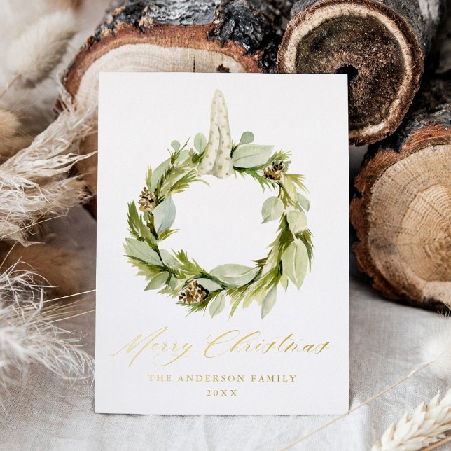 Carte De Vœux En Aluminium Couronne de verdure aquarelle boho (Créateur téléchargé)