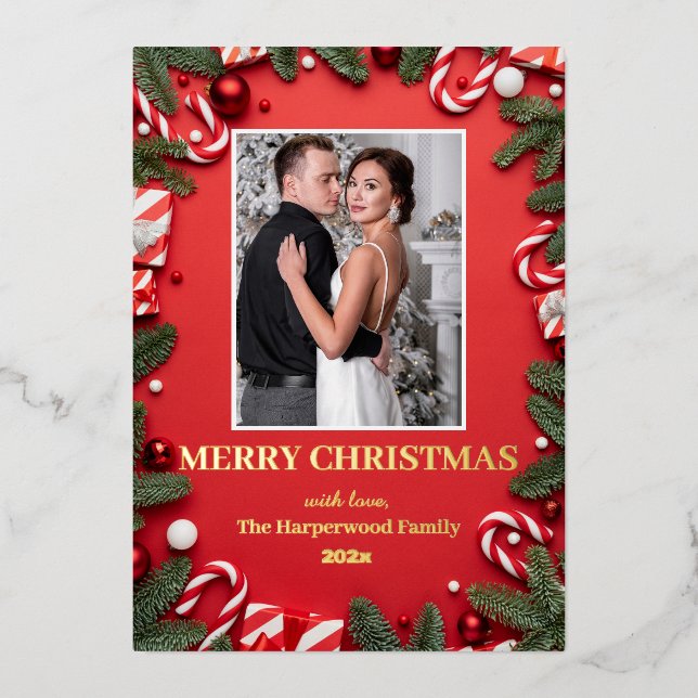 Carte De Vœux En Aluminium couronne élégante moderne rouge photo de famille N (Recto)
