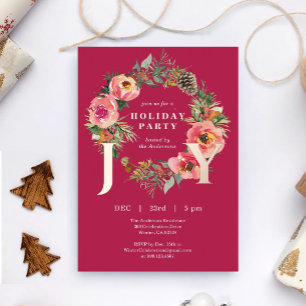 Carte De Vœux En Aluminium Couronne florale de joie Rouge Noël Fête