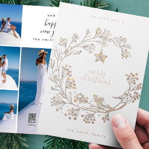 Carte De Vœux En Aluminium Couronne Joyeux Noël Bonne Année Collage Rose