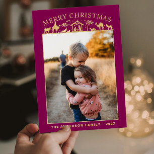 Carte De Vœux En Aluminium Crèche Enfant Jésus-Christ Fête Papier D'or