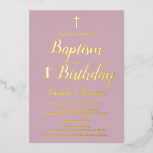 Carte De Vœux En Aluminium Croix rose et or Baptême et 1er anniversaire