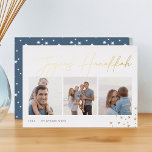 Carte De Vœux En Aluminium Croquis joyeux | Hanoukka Photo Collage<br><div class="desc">Envoyez vos salutations Hanoukka à vos amis et votre famille dans le style chic avec nos élégants cartes photos. Conçu pour accueillir trois de vos photos préférées disposées côte à côte dans un format de collage, la carte présente "joyous Hanoukka" en feuille d'or décontracté écriture esquissée par la main, ornée...</div>