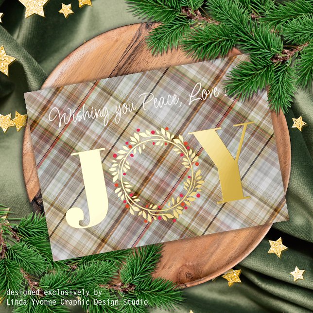 Carte De Vœux En Aluminium Custom Joie Peace Love Red Holly Berries Foliage (Créateur téléchargé)