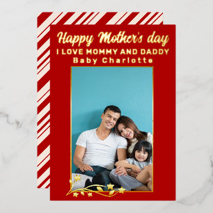 Carte De Vœux En Aluminium Cute Modern 2 Photo Joyeux Fête des mères Foil Hol