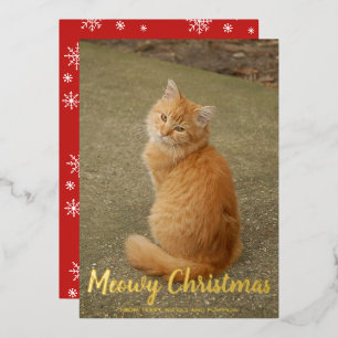 Carte De Vœux En Aluminium Cute Snowflakes Chat Photo Meowy Christmas Gold