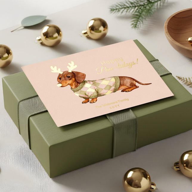 Carte De Vœux En Aluminium Dachshund Dog Christmas Checkered Sweater Photo (Dachshund Dog Christmas Checkered Sweater Photo Foil Holiday Card)