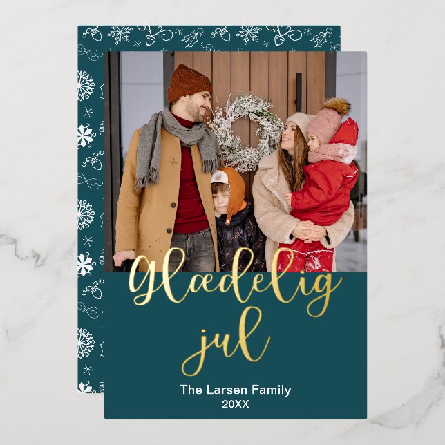 Carte De Vœux En Aluminium Danois Joyeux Noël, Glæ delig Jul, Élégant (Recto/Verso)