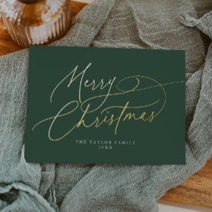 Carte De Vœux En Aluminium DARCY Green Foil Famille Vintage Joyeux Noël