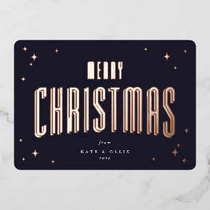 Carte De Vœux En Aluminium Dark Navy Joyeux Noël Retro Stars Plat