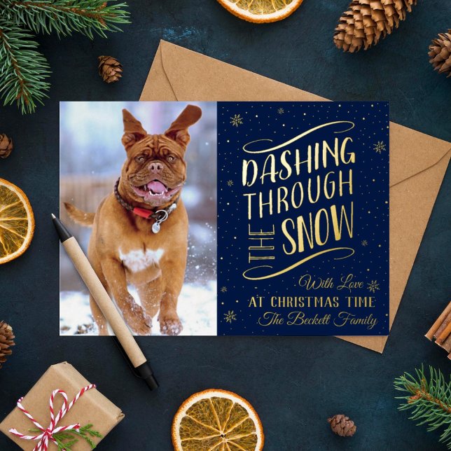 Carte De Vœux En Aluminium Dashing Through the Snow | Photo de Noël Real (Créateur téléchargé)