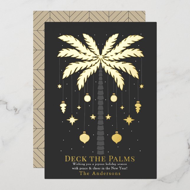 Carte De Vœux En Aluminium Deck Palms Golden Palm Tree Noël (Recto/Verso)