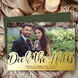 Carte De Vœux En Aluminium Deck the Halls Photo simple manuscrit Or