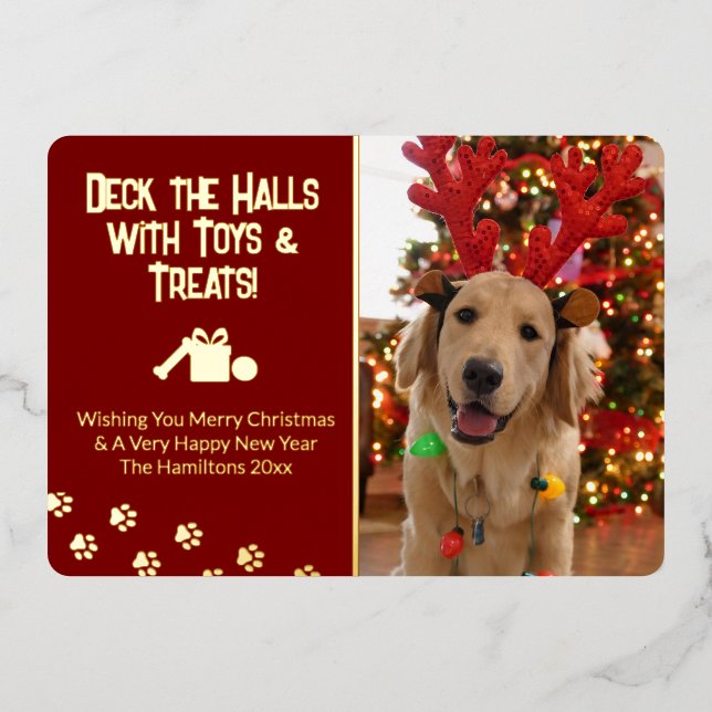 Carte De Vœux En Aluminium Deck the Halls with Toys & Traits Photo Chien (Recto)