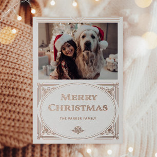 Carte De Vœux En Aluminium Déco moderne   Elégant blanc avec Rose photo Gold