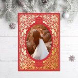 Carte De Vœux En Aluminium Delicy Poinsettia Red Oval Frame Photo<br><div class="desc">Cadre original illustré fait de poinsettias et de feuilles saints. Également disponible dans une autre orientation; choisissez parmi l'or,  l'or rose ou le papier argenté; vous pouvez également changer la couleur sous l'option calques,  sélectionnez la couleur du fichier svg.</div>