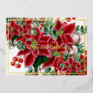 Carte De Vœux En Aluminium Des poinsettias lumineuses et des saintes coutume 