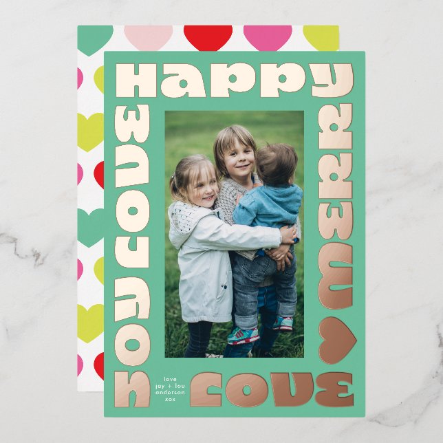 Carte De Vœux En Aluminium des souhaits modernes | noël une photo verte (Recto/Verso)