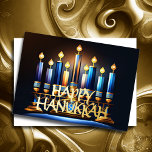 Carte De Vœux En Aluminium Dessin Abstrait Menorah Happy Hanoukka Gold Blue<br><div class="desc">Dessin de Menorah Happy Hanoukka Gold Blue</div>