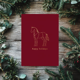 Carte De Vœux En Aluminium Dessin au trait minimaliste Cheval Équestre Rouge