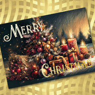 Carte De Vœux En Aluminium Dessin dur Pastel Noël Arbre de Noël Bougies