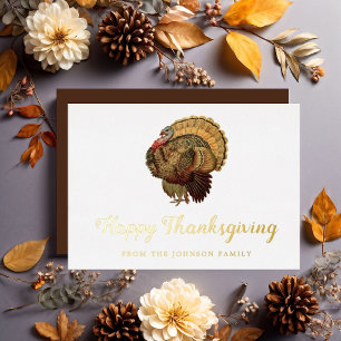 Carte De Vœux En Aluminium Dinde Élégante Joyeux Thanksgiving Or