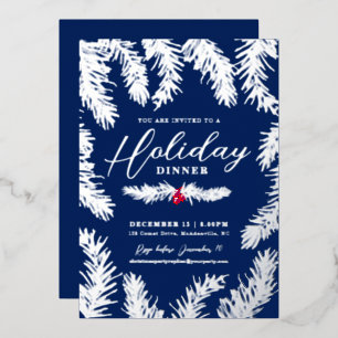Carte De Vœux En Aluminium Dîner de fête rouge baie Noël bleu