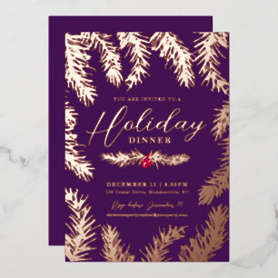 Carte De Vœux En Aluminium Dîner de fête rouge baie Noël violet