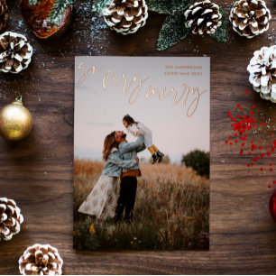 Carte De Vœux En Aluminium Donc Très Joyeux Moderne Calligraphie Famille Phot